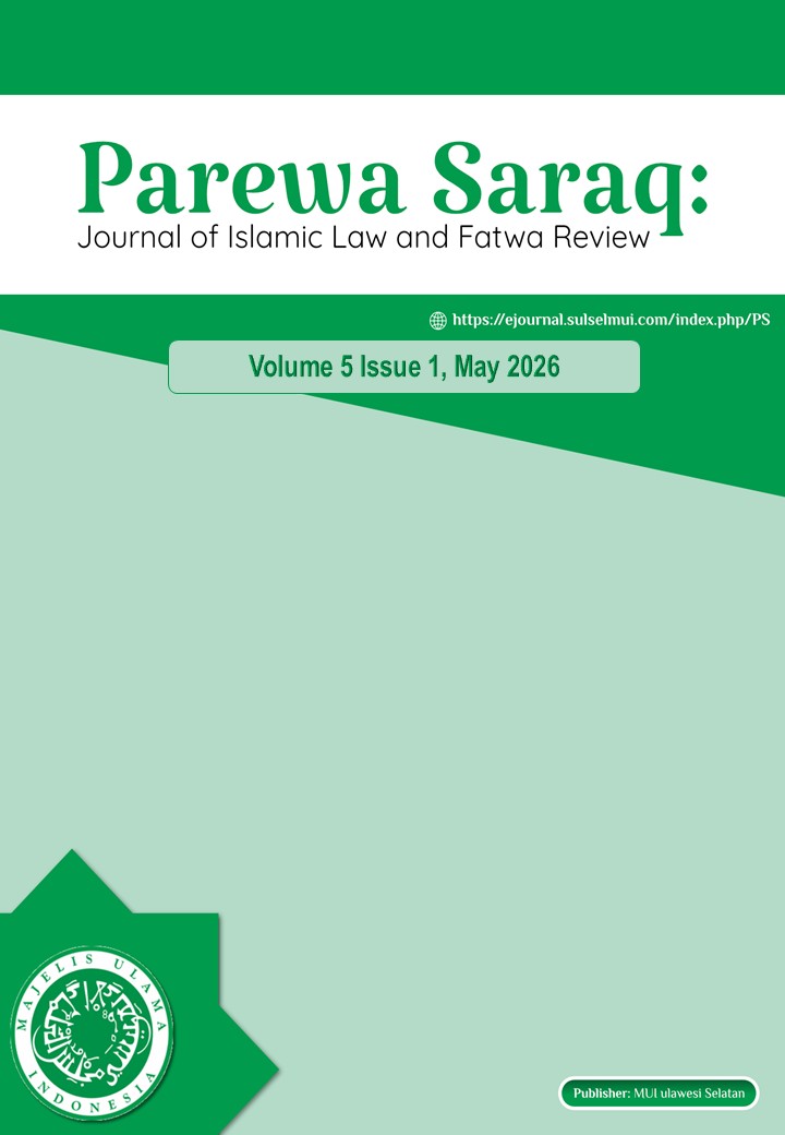 					View Vol. 5 No. 1 (2026): Parewa Saraq: Journal of Islamic Law and Fatwa Review
				